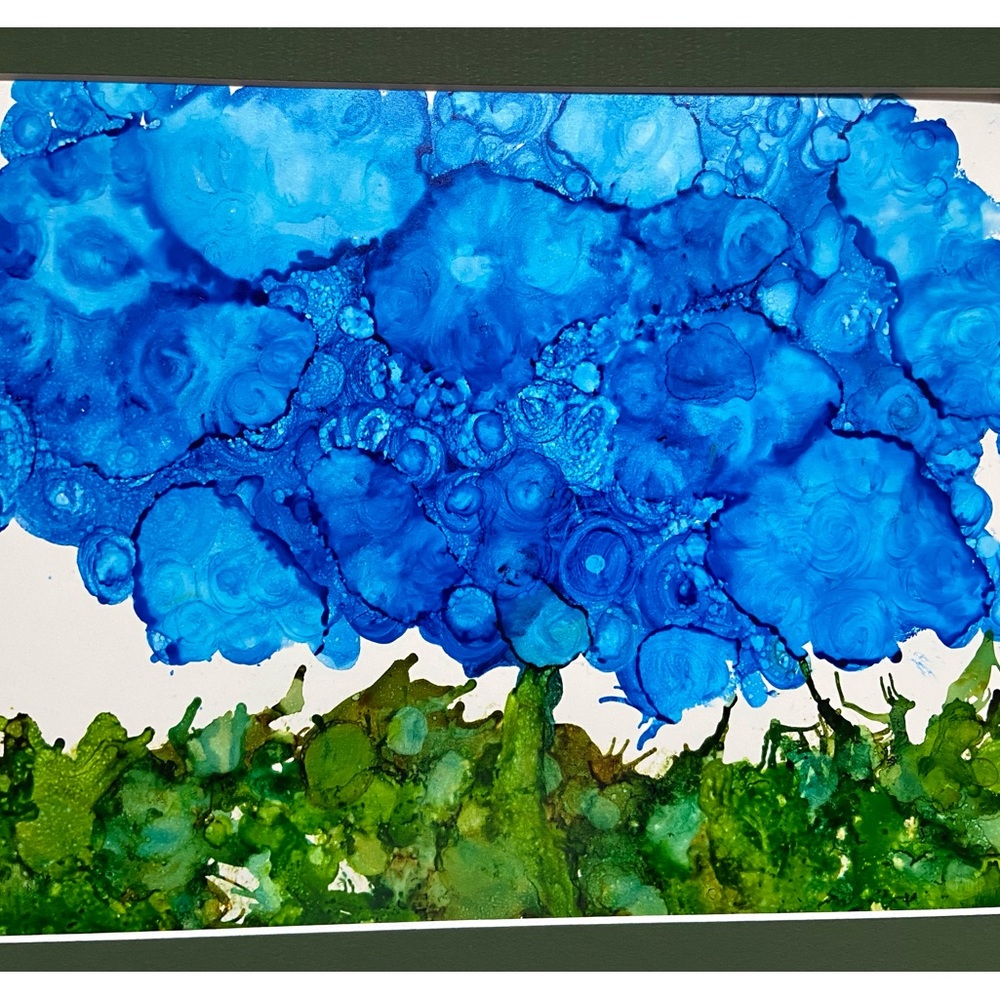 Hand crafted abstract original one of a kind blue botanical alcohol ink painting - Picture 4 of 4